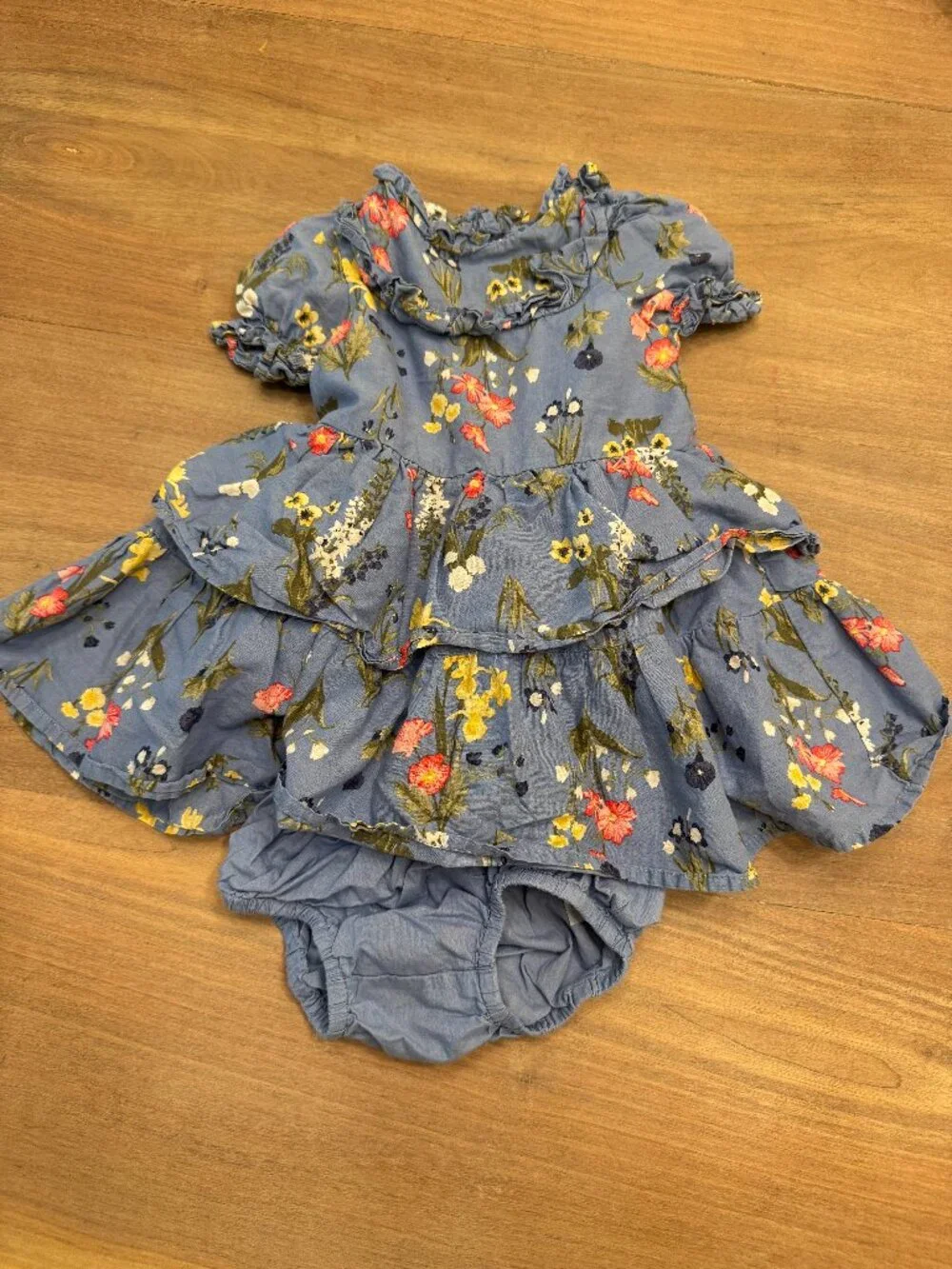 Janie and Jack Blue Wildflower Tiered Dress & Bloomer Set 6-12M